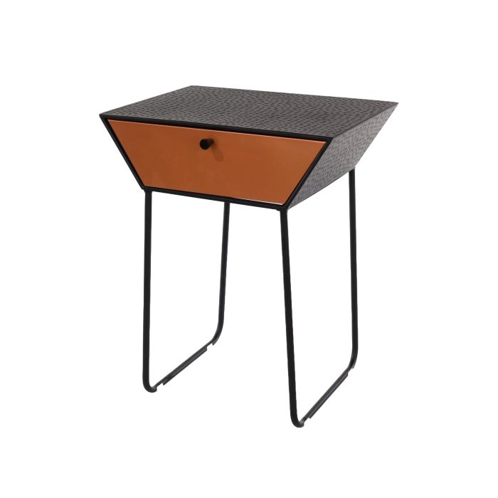 TOVEN 1 Drawer Metal Bedside Cabinet Sled Legs - Black and Copper