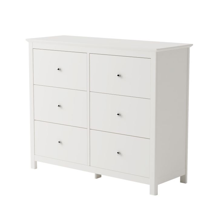 FAYRA White Chest of Drawers - Large-sized, 6 Drawers, Double