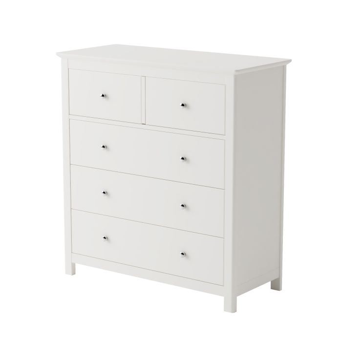 FAYRA White Chest of Drawers - Medium-sized, 5 Drawers