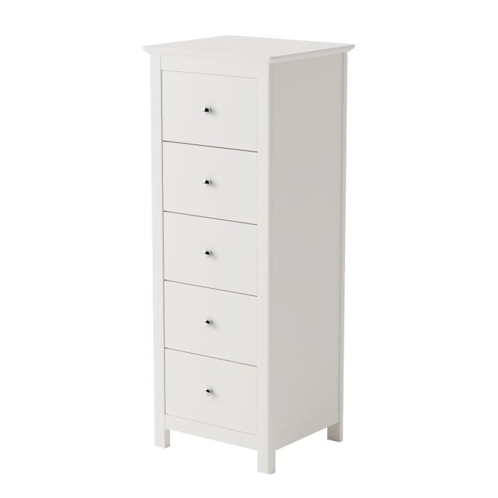 FAYRA White Chest of Drawers - Tallboy, Medium-sized, 5 Drawers