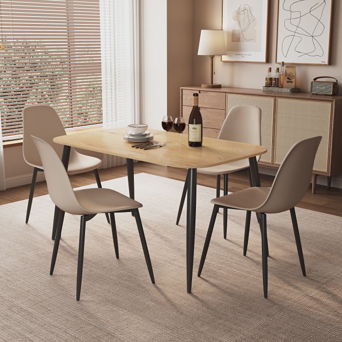 NEXO Rectangular Dining Table with 4 Curve Plastic Chairs - Light Oak with Calico