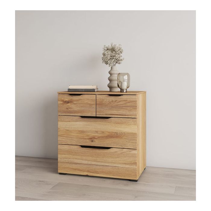 TIVERTON Oak Finish Chest of Drawers - Medium-sized, 4 Drawers