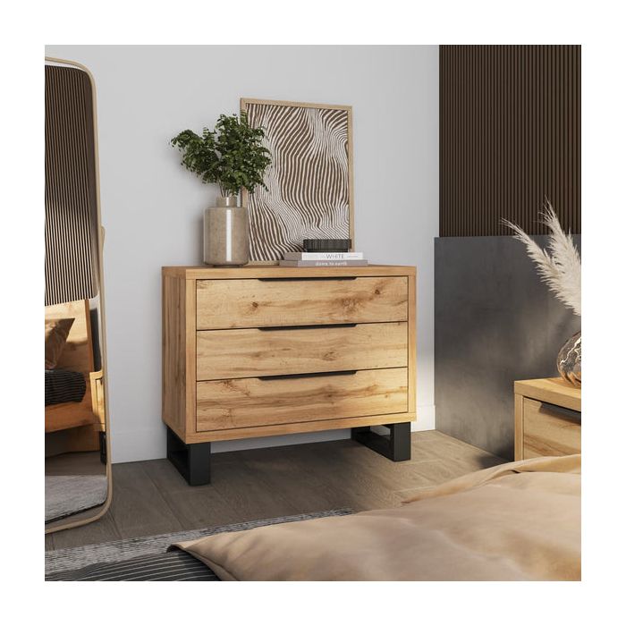 HALIFAX Oak Finish Chest of Drawers - Large-sized, 3 Drawers