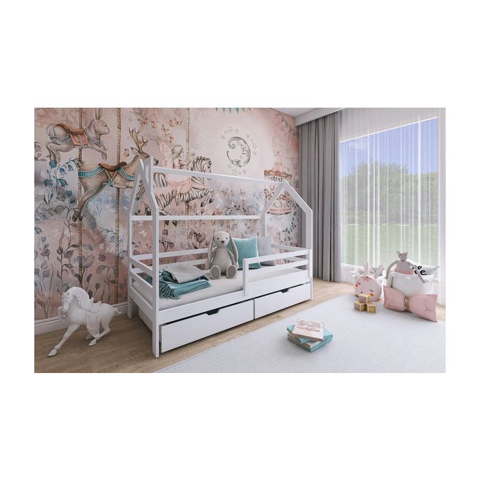 Single Bed - OVASH Wooden 3ft Bed with Storage White Matt