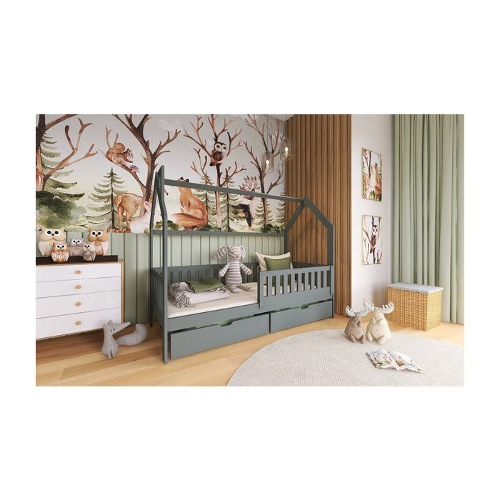 Single Bed - JOE I Wooden 3ft Bed with Foam Mattress and Storage Graphite