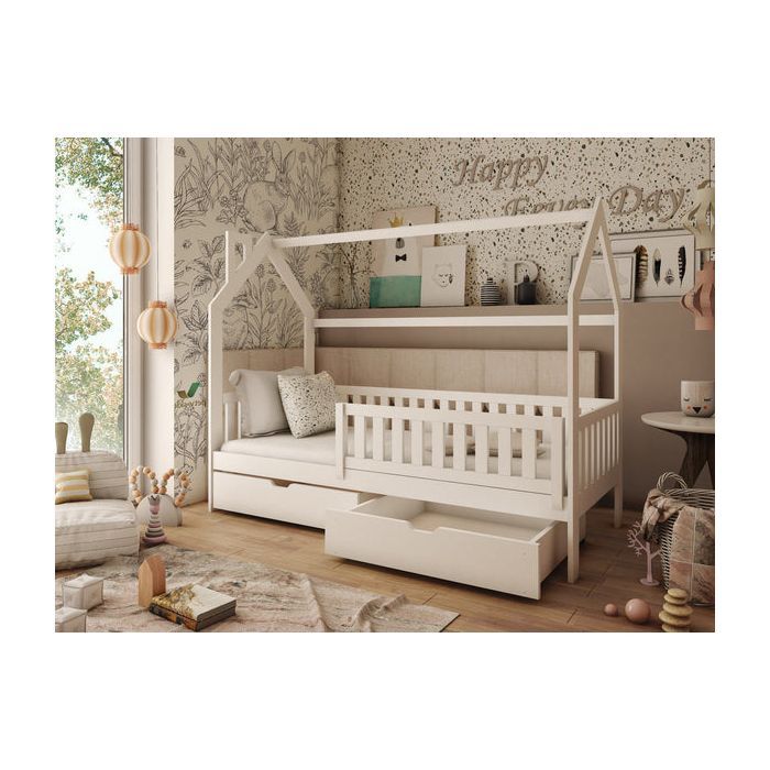 Single Bed - JOE I Wooden 3ft Bed with Foam Mattress and Storage White Matt