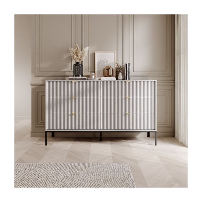 NOVAR Grey Chest of Drawers - Extra Large-sized, 6 Drawers