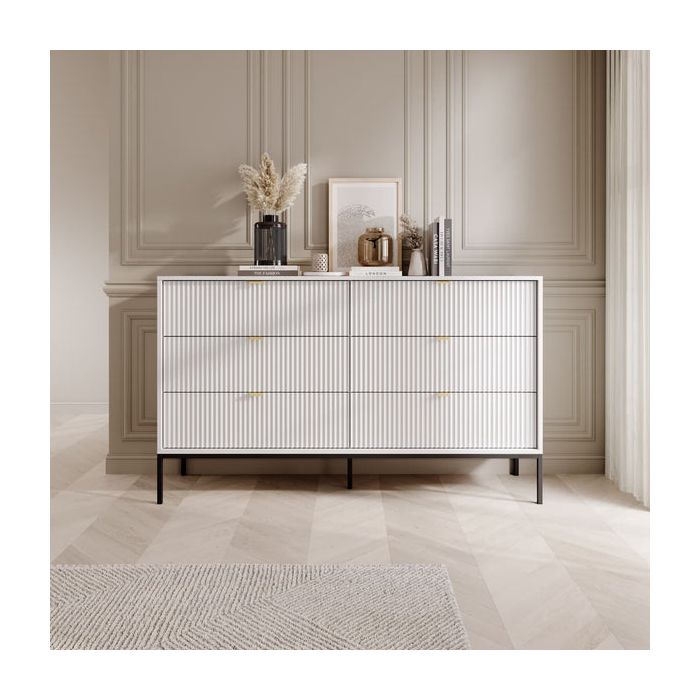 NOVAR White Chest of Drawers - Extra Large-sized, 6 Drawers