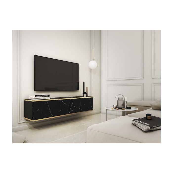 Display Rack - MAYA Display Cabinet Black Marble 135cm