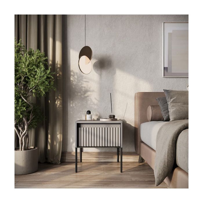 Bedside Table - BURGOS Nightstand Grey Matt 46cm