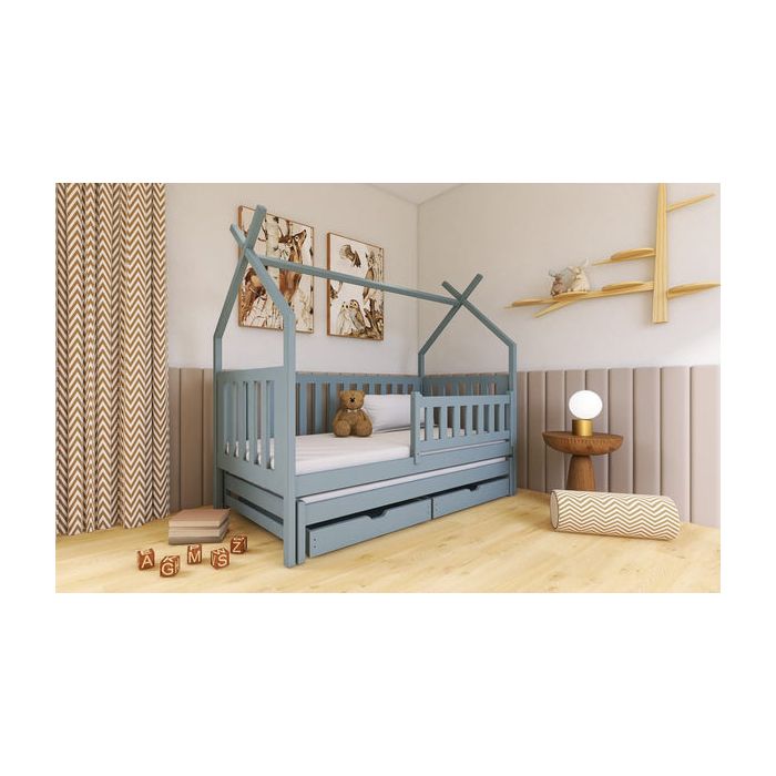 Single Bed - TEXAS Wooden 3ft Bed with Trundle and Bonnell Mattresses Grey