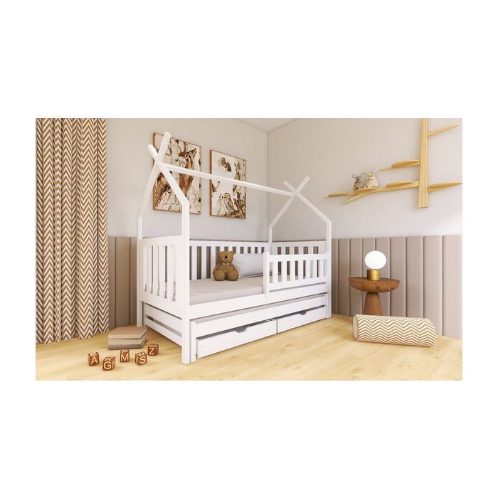 Single Bed - TEXAS Wooden 3ft Bed with Trundle and Bonnell Mattresses White Matt