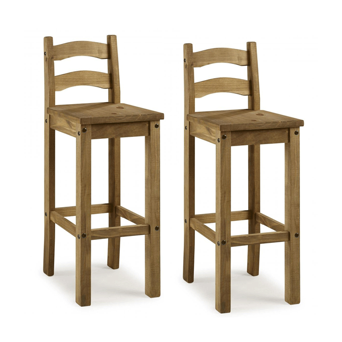 Waltham Bar Chairs in Distressed Solid Waxed Light Pine - Set of 2