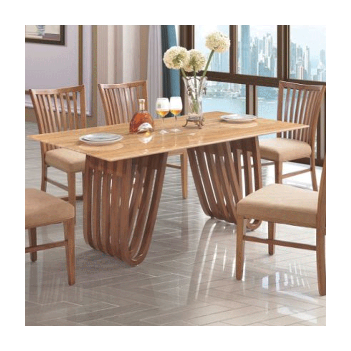 Axminster Marble Dining Table with Wooden Base - Natural