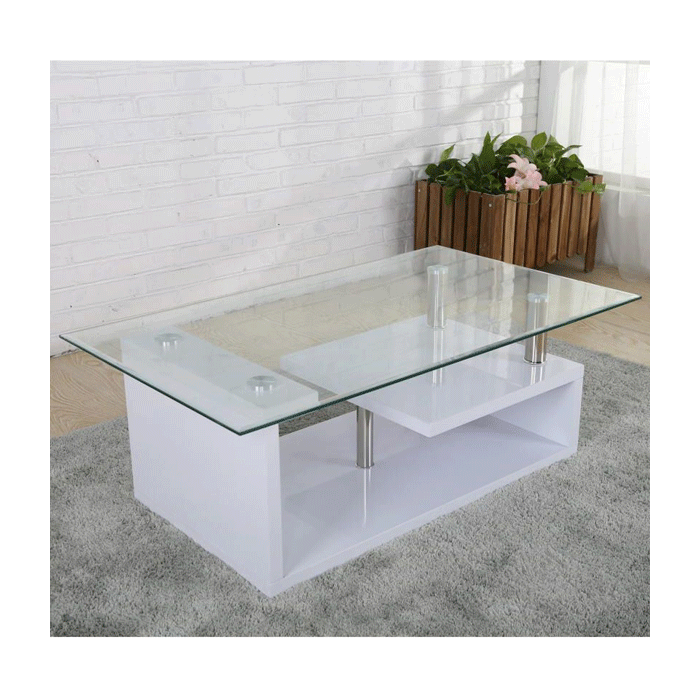 Erewash Rectangular High Gloss Finish Coffee Table - Glass Table Top