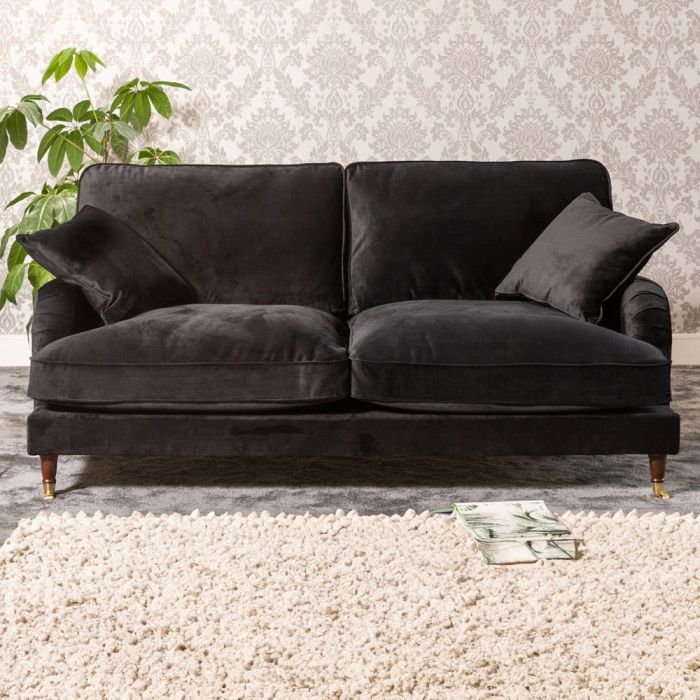 2 Seater Sofa - SOLVARE Velvet Fabric Sofa - Black