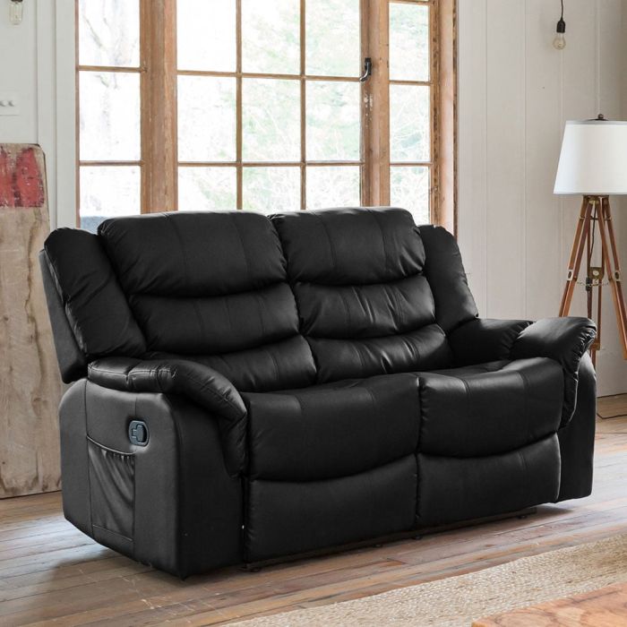 2 Seater Sofa - THERALUX Leather Recliner Sofa - Black