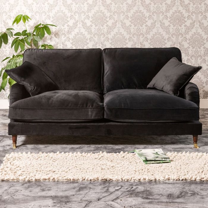 3 Seater Sofa - SOLVARE Velvet Fabric Sofa - Black