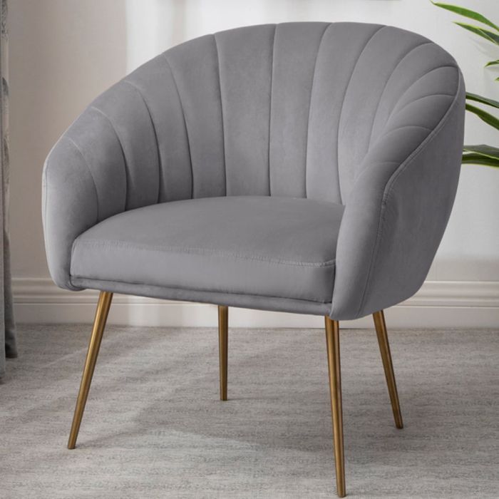 Tub Chair - COLVARA Velvet Fabric Chair - Grey