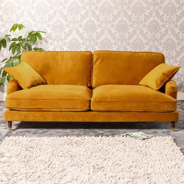 4 Seater Sofa - SOLVARE Velvet Fabric Sofa - Yellow