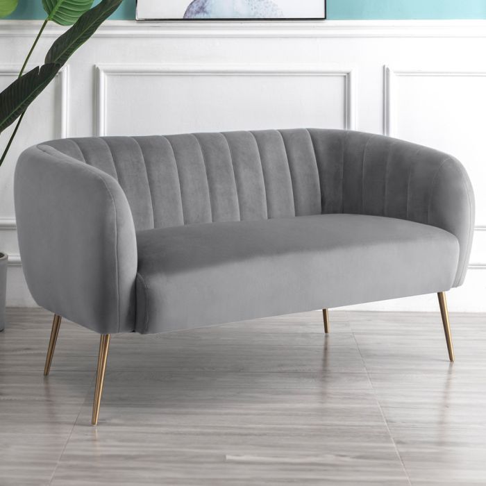 2 Seater Sofa - LUMETTA Velvet Fabric Sofa - Grey