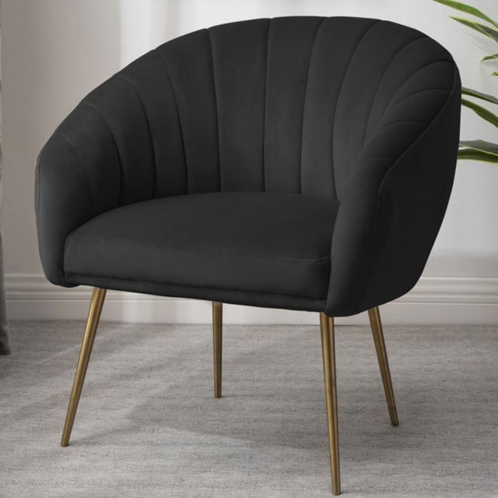 Tub Chair - COLVARA Velvet Fabric Chair - Black