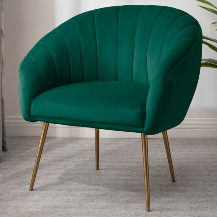 Tub Chair - COLVARA Velvet Fabric Chair - Green