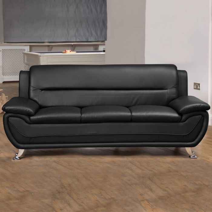 3 Seater Sofa - MARRONIA Leather Sofa - Black