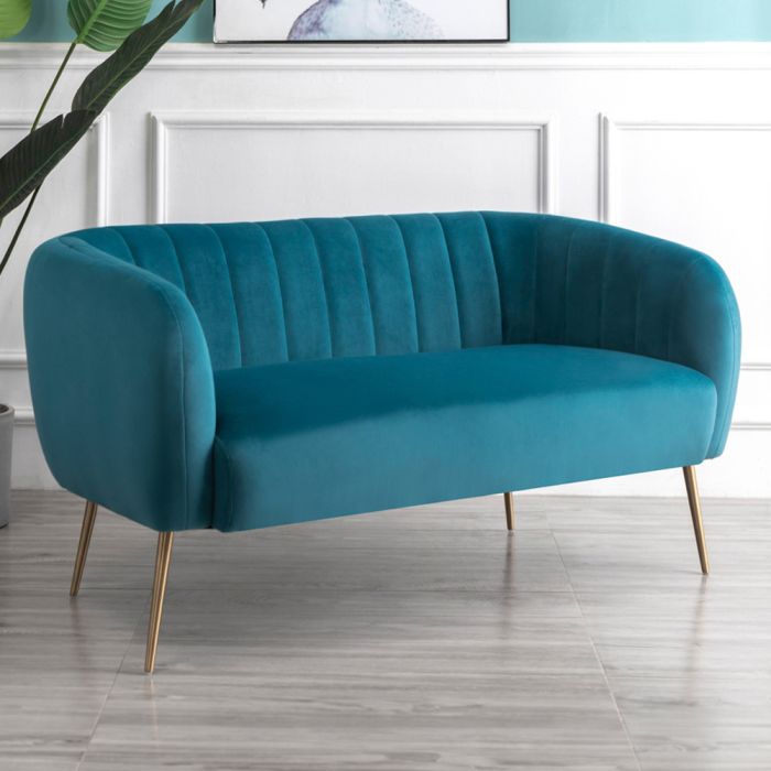 2 Seater Sofa - LUMETTA Velvet Fabric Sofa - Teal
