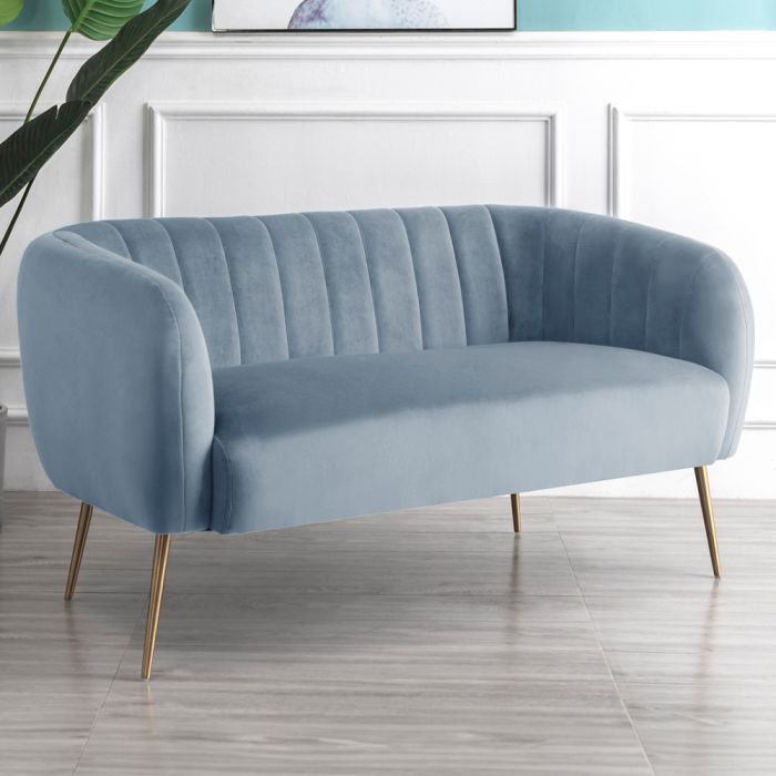 2 Seater Sofa - LUMETTA Velvet Fabric Sofa - Light Blue