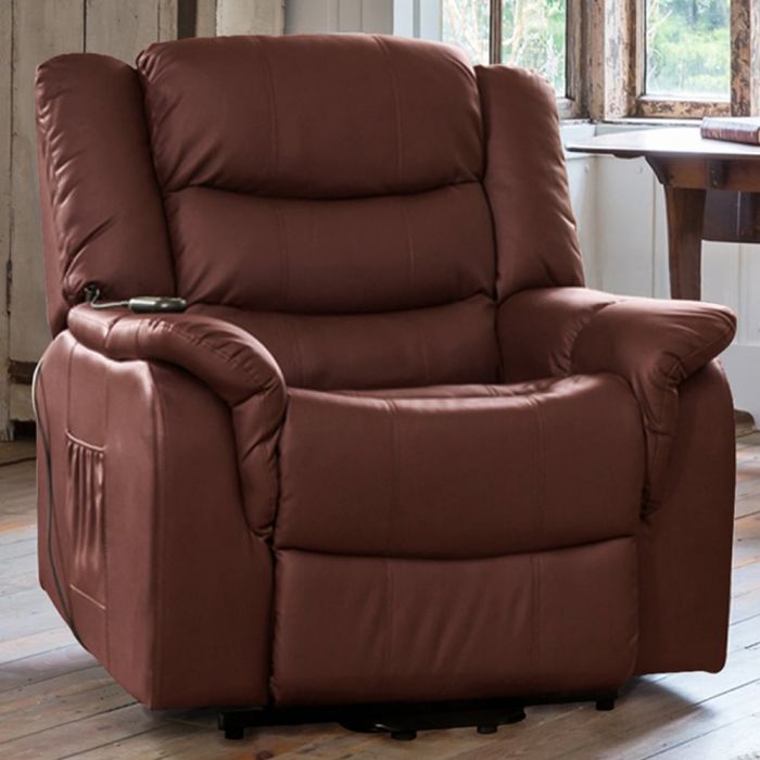 Armchair - THERALUX Leather Riser Recliner Electric Lift Assist Heated Massage Chair - Burgundy