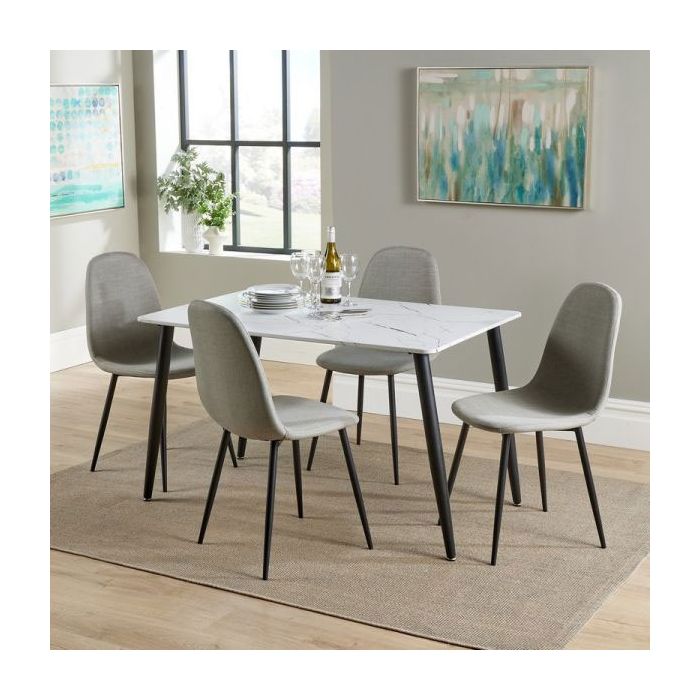 Mattia Dining Set with Table and 4 Chairs - White Marble