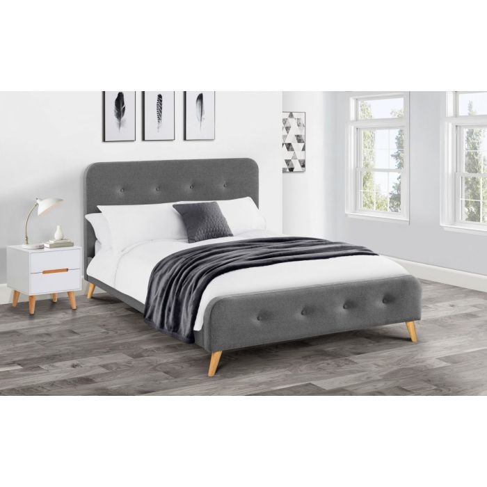 Astrid Grey Fabric Retro Bed Frame - Kingsize 5ft
