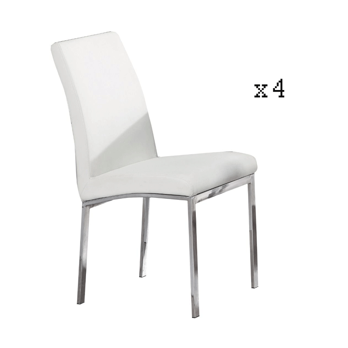 Fairfield Elegance Set of 4 Leather Effect Dining Chairs with Chrome Legs - White