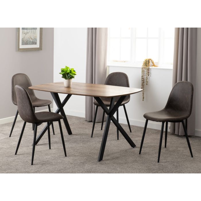 Athens Rectangular Dining Set - Oak Effect Black Brown Faux Leather