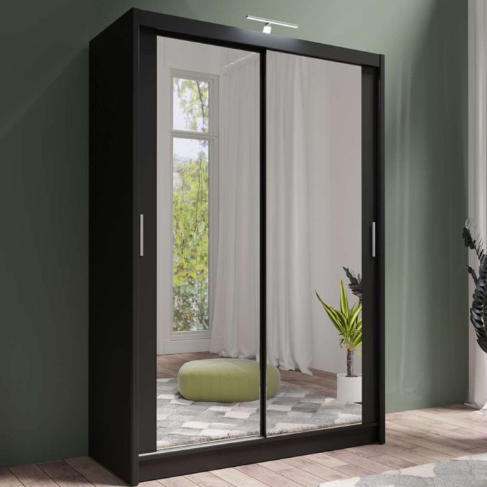 Avant 150cm Full Mirrored Sliding Wardrobe - Black