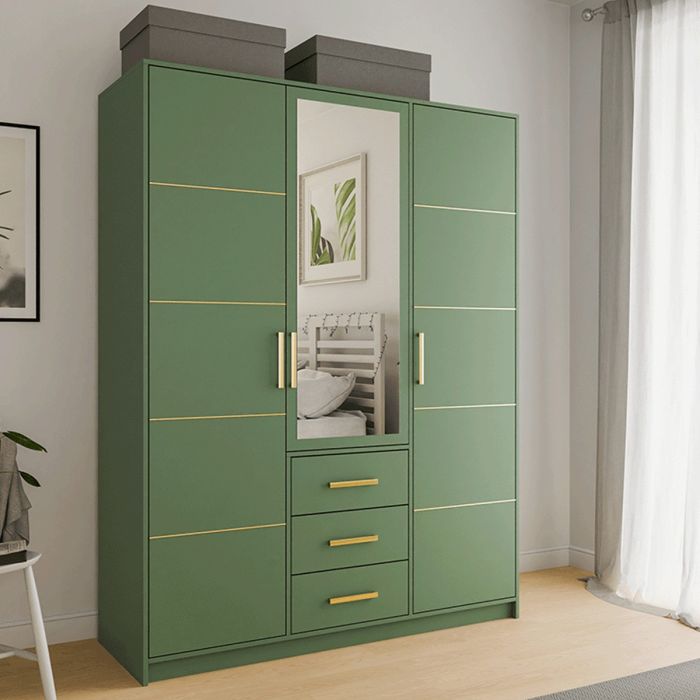 Barnsley 3 Doors Mirrored Wardrobe with 3 Drawers - Green