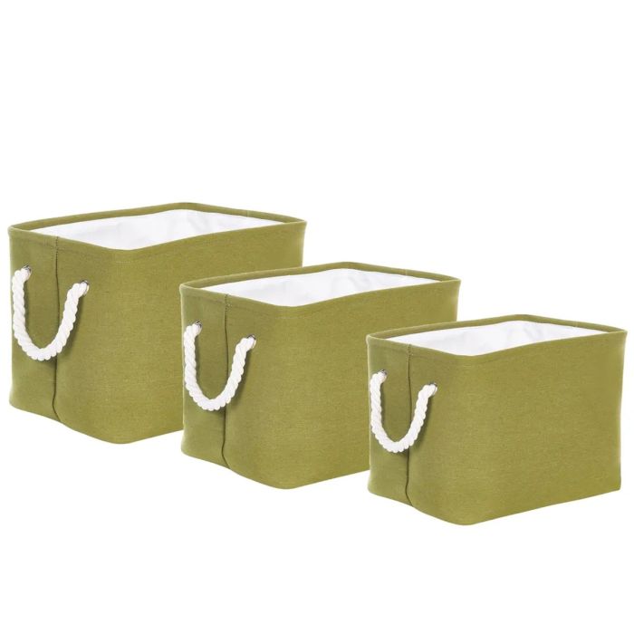 Set of 3 Fabric Baskets Green
