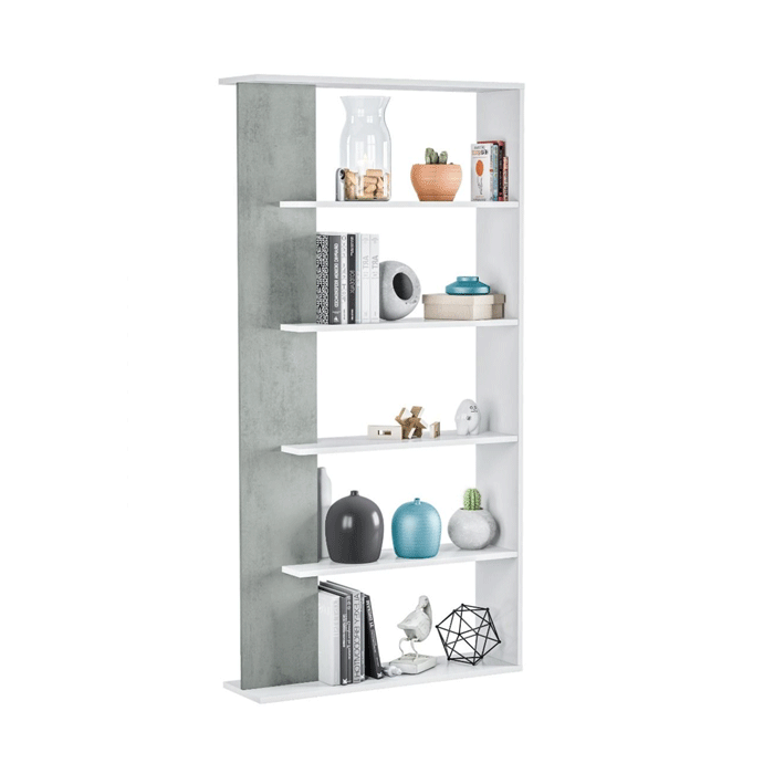 Callander Bookcase Table with 5 Shelves - White and Concrete