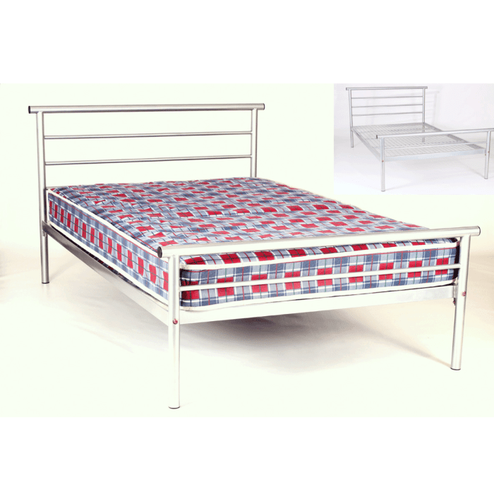 Talbot Classic Contract Metal Bed with Mesh Base in Silver Finish - 3ft Single
