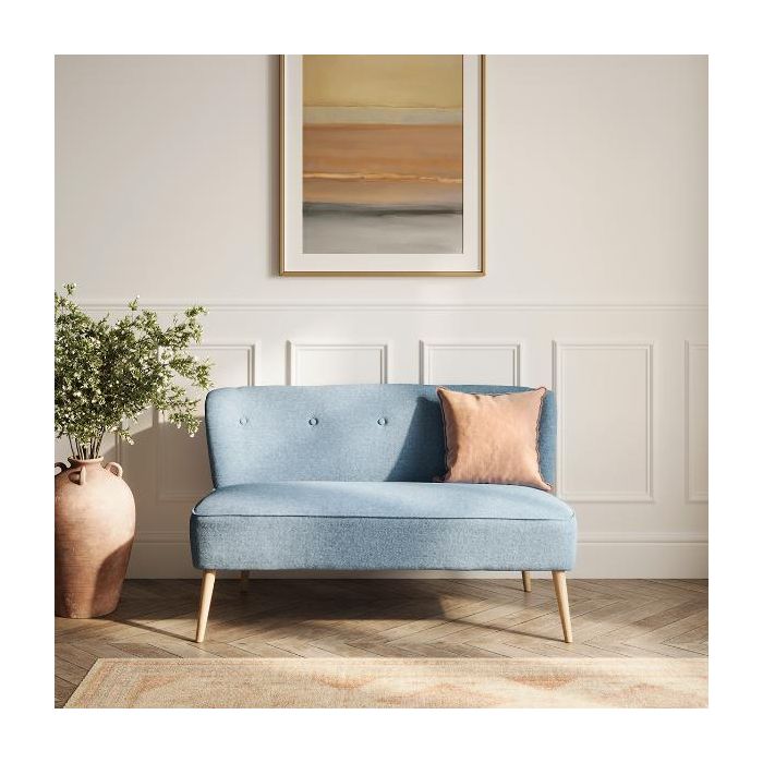 Waverly 2 Seater Sofa with Blonde Wood Legs - Blue