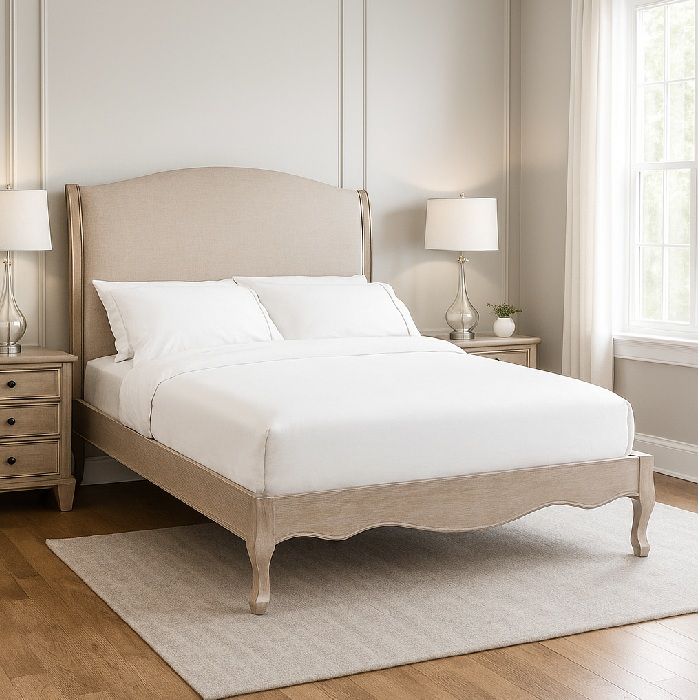 Camille Limed Oak Frame Linen Fabric Bed - Kingsize