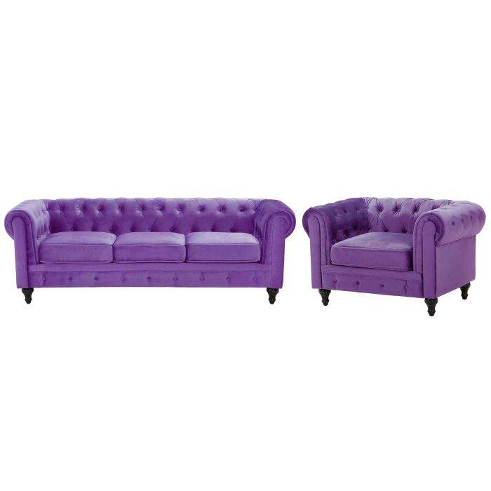 Velvet Living Room Set Purple CHESTERFIELD