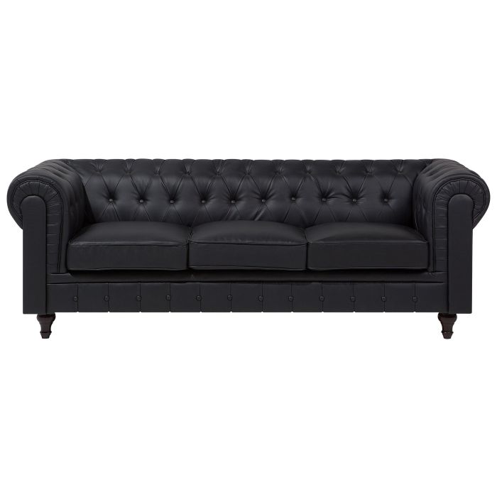 3 Seater Faux Leather Sofa Black CHESTERFIELD Big