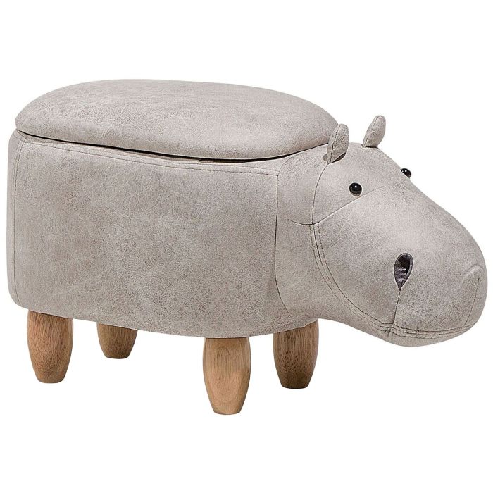 Faux Leather Storage Animal Stool Light Grey HIPPO