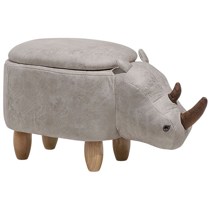 Faux Leather Storage Animal Stool Light Grey RHINO