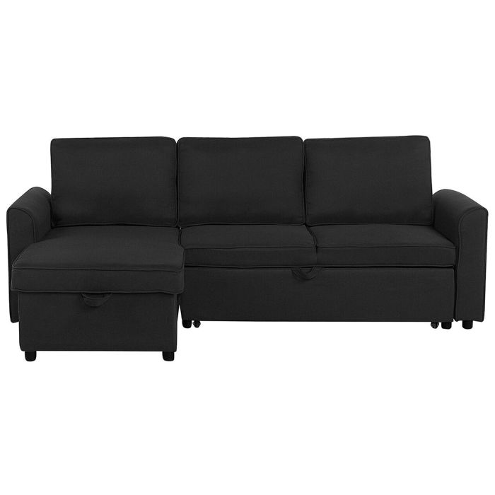 Right Hand Fabric Corner Sofa Bed with Storage Black NESNA