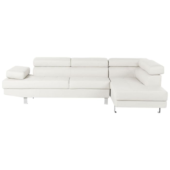 Left Hand Faux Leather Corner Sofa White NORREA