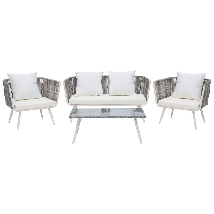 4 Seater PE Rattan Garden Sofa Set Off-White RAGUSA