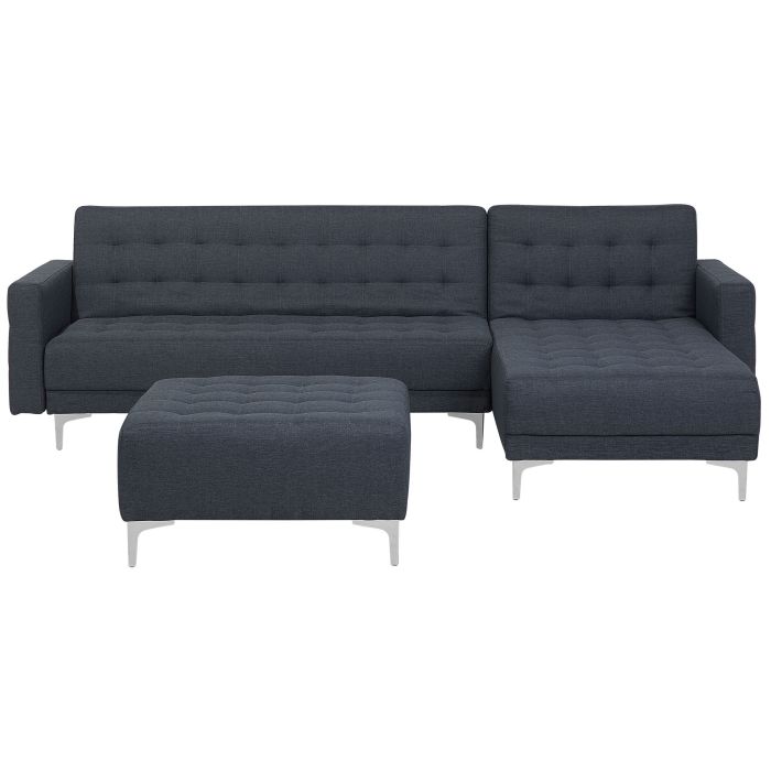 Left Hand Fabric Corner Sofa with Ottoman Dark Grey ABERDEEN